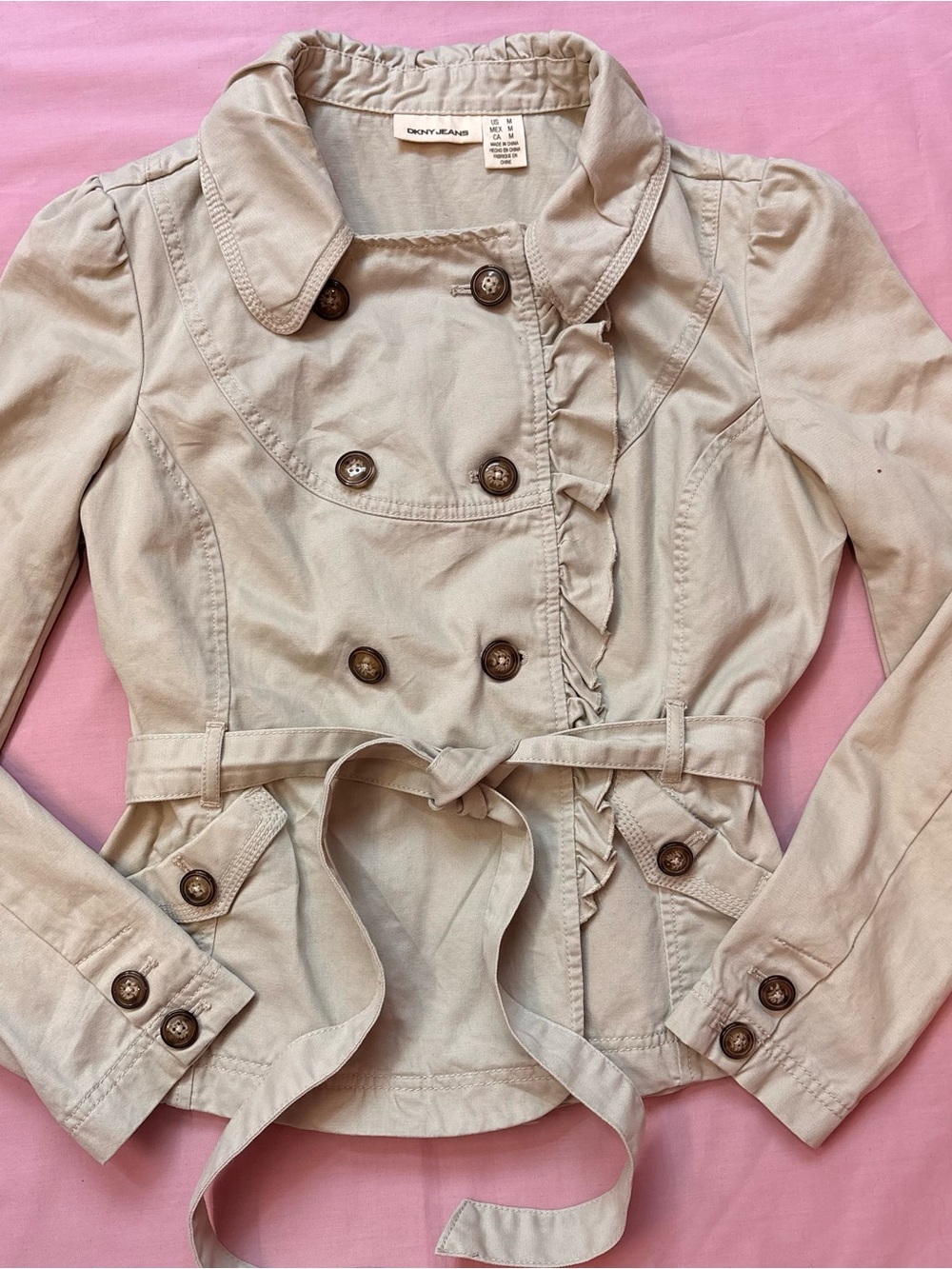 Vintage Dkny Double-Breasted Trench with Waist Tie